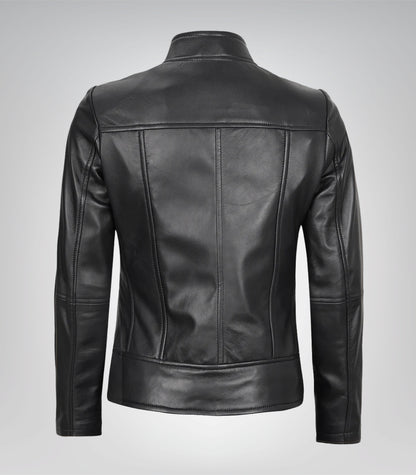 Trendy women’s black bomber jacket in real leather with detachable hood