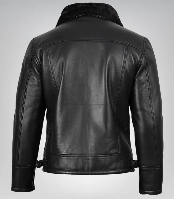 Men’s B3 Black Shearling Leather Bomber Jacket – Classic Aviator Style