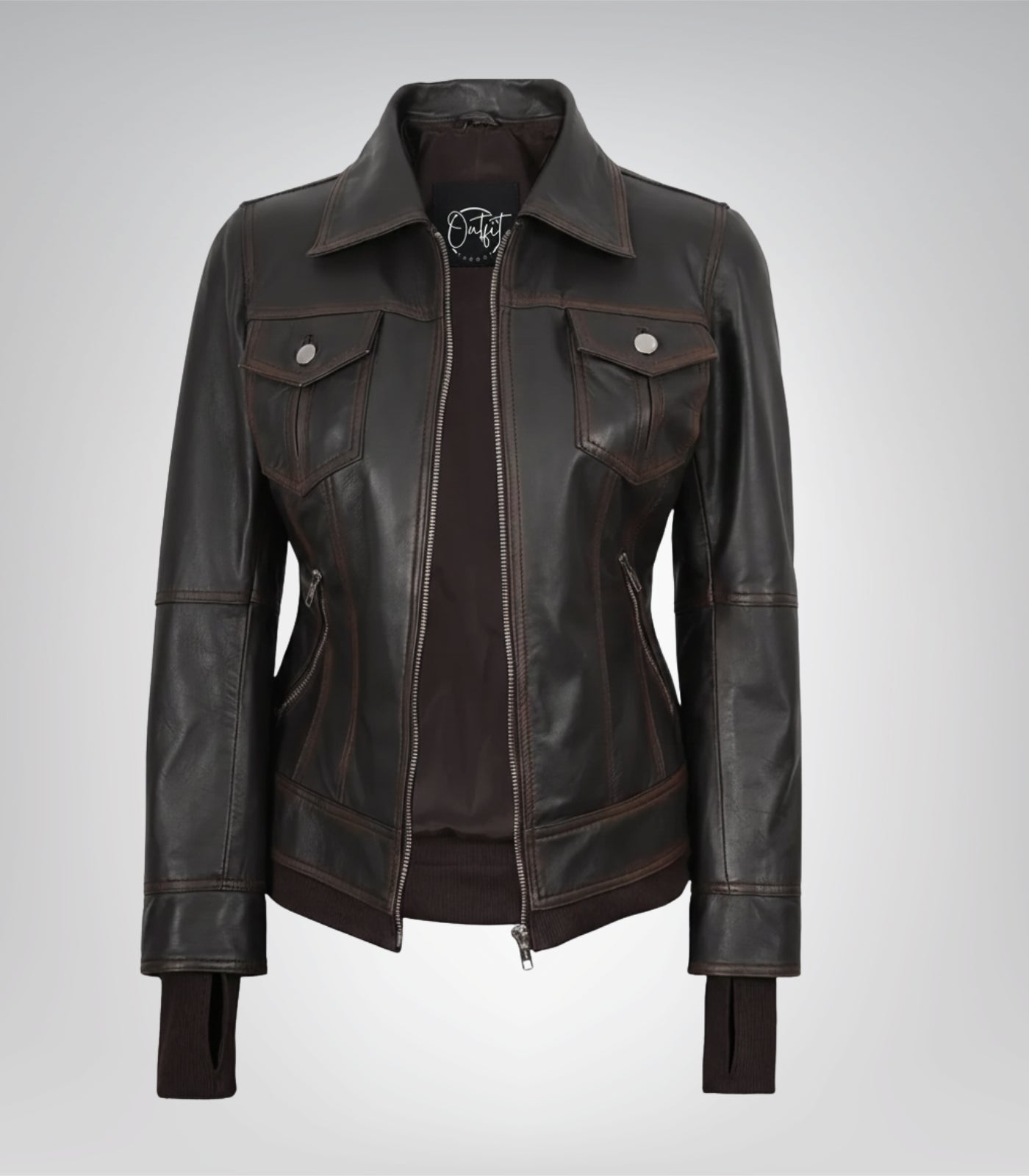Women’s Genuine Leather Brown Bomber Jacket with Detachable Hood