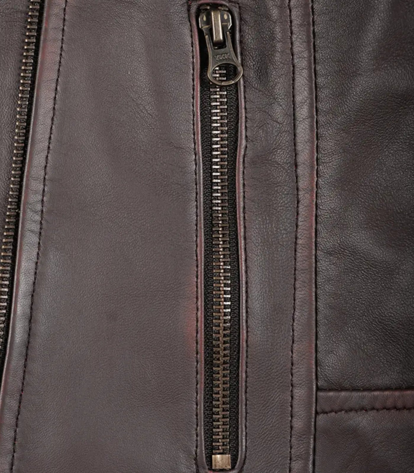 Dark brown asymmetrical biker-style leather jacket for women