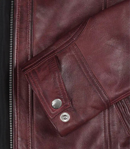 Women’s Burgundy Genuine Lambskin Moto-Style Leather Jacket