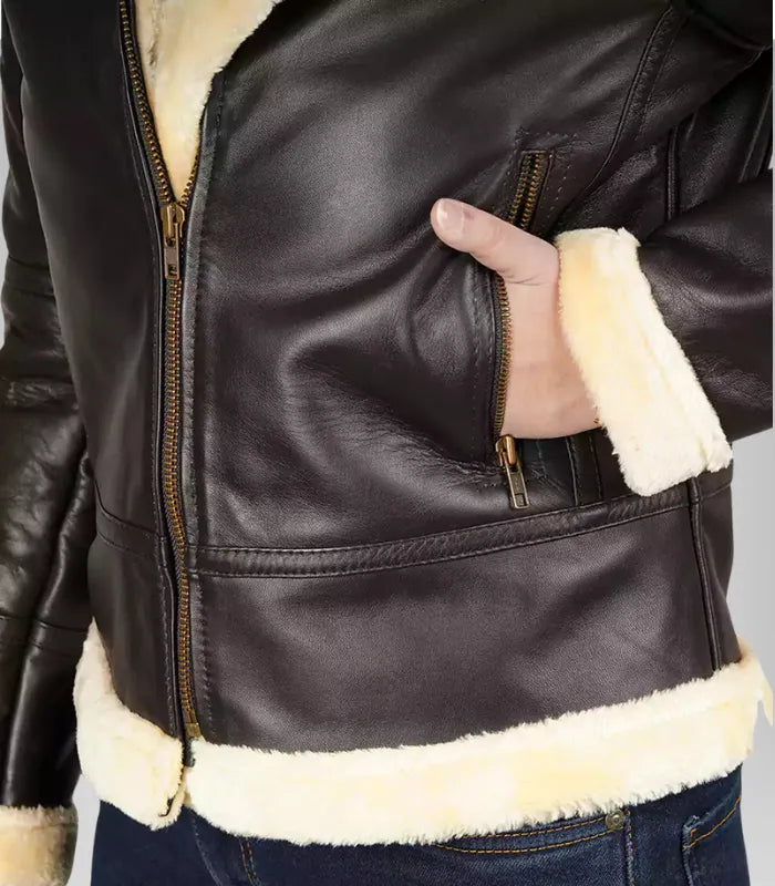 Women’s dark brown leather bomber jacket – B3 shearling style with soft lambskin