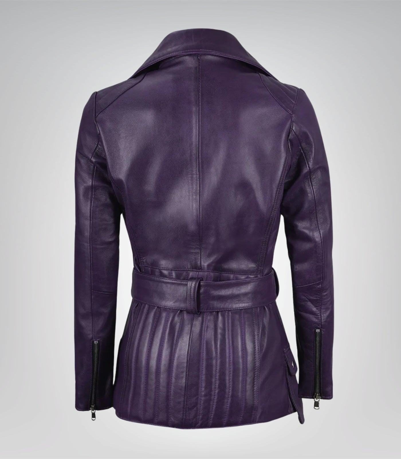 Women’s Purple Real Leather Biker Jacket with Belted Waist
