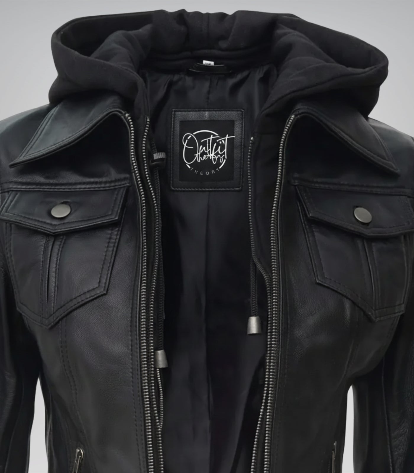 Real leather black bomber jacket for women with removable hood by Céleste