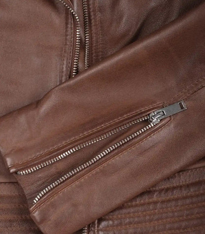 Women’s genuine cognac leather asymmetrical moto jacket