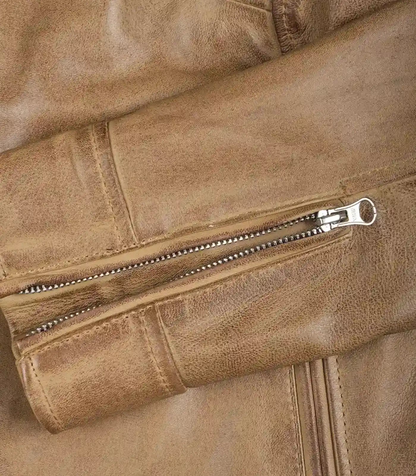 Women’s genuine camel leather motorcycle jacket