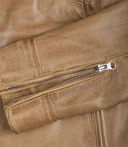 Women’s genuine camel leather motorcycle jacket