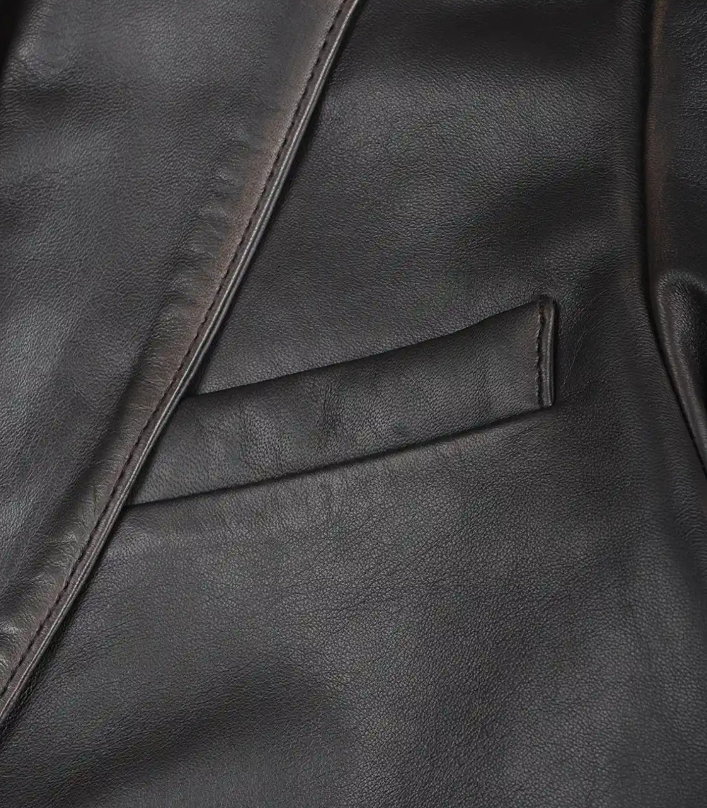Men’s genuine distressed brown leather two-button blazer