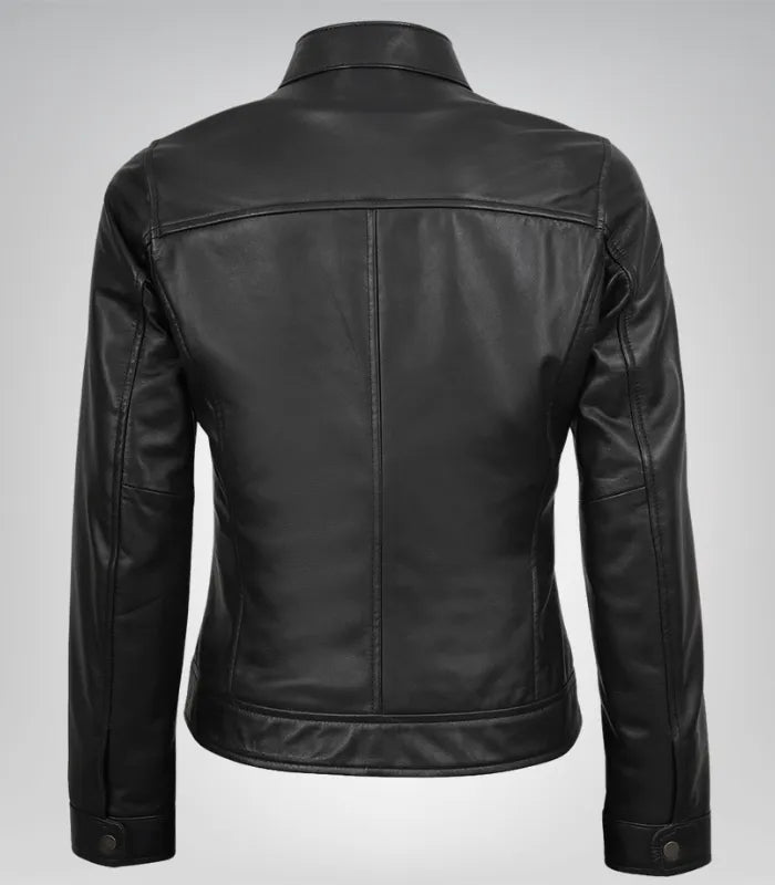 Women’s Black Lambskin Biker Leather Jacket – Tailored Moto Style