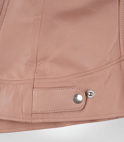 Women’s premium leather biker jacket in light pink finish