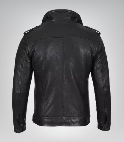 Men’s Black Washed Leather Motorcycle Jacket