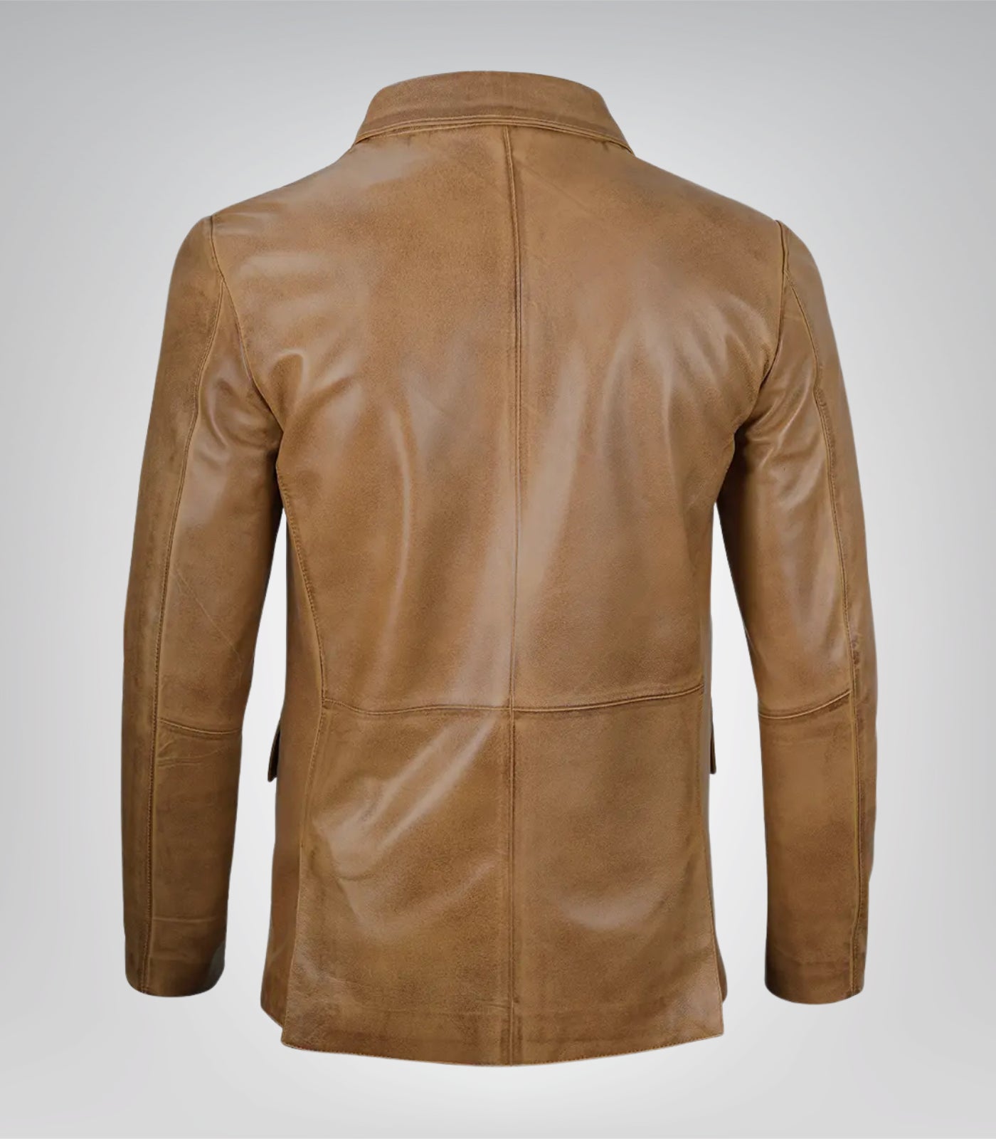Men’s genuine camel brown leather two-button blazer jacket