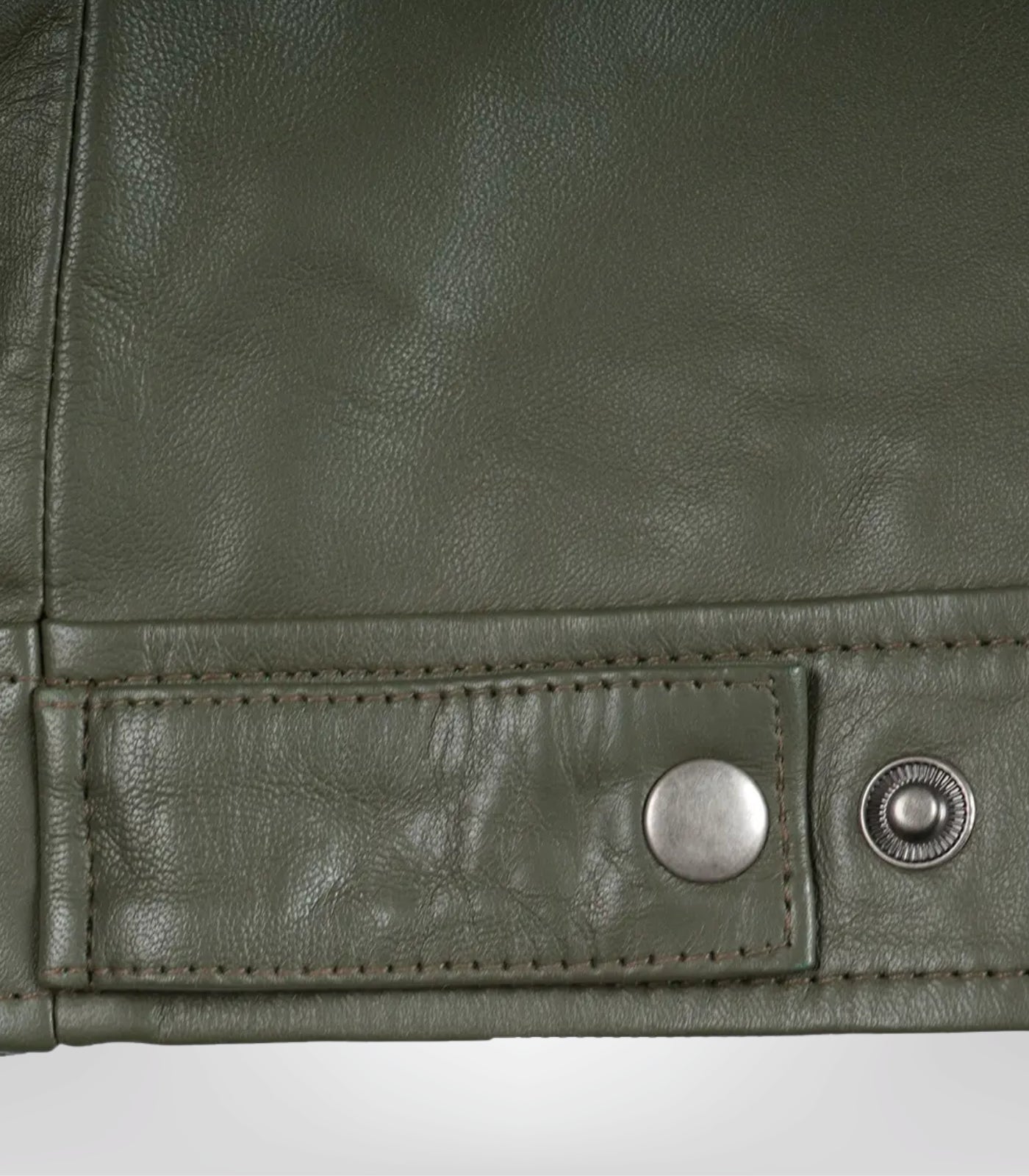 Men’s Olive Green Leather Jacket with Classic Shirt Collar