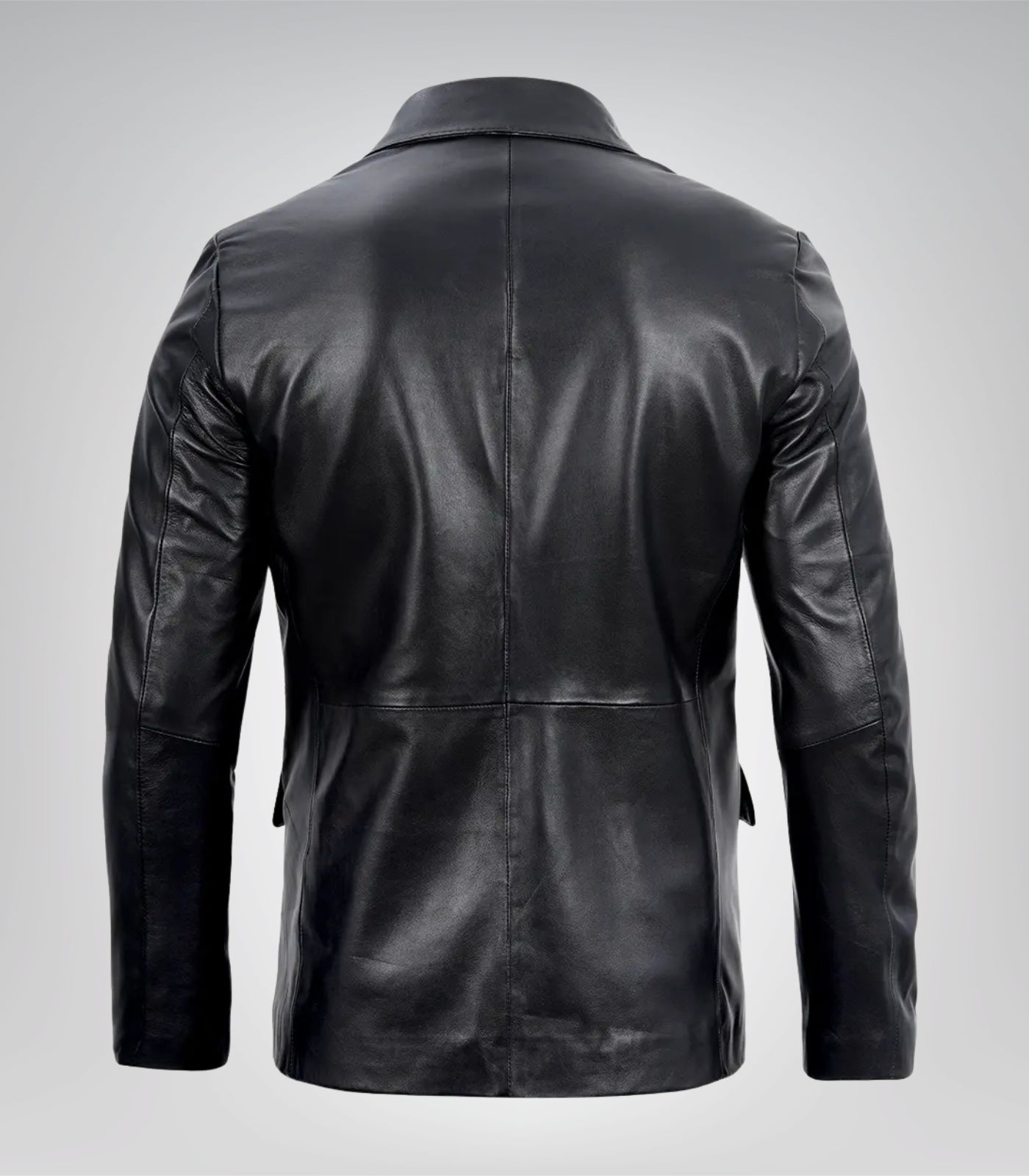 Men’s Two-Button Black Leather Blazer with Notch Lapel