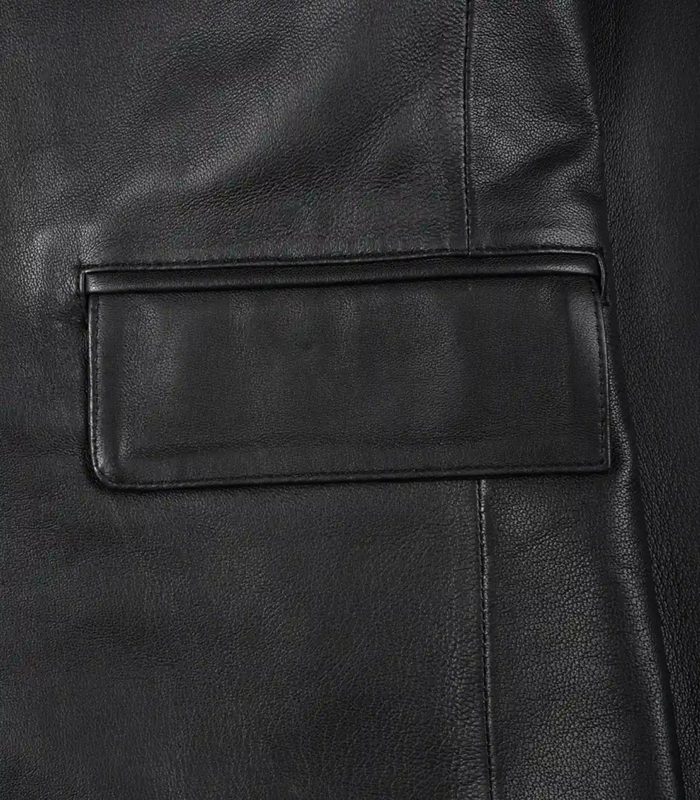 Men’s Two-Button Black Leather Blazer with Notch Lapel