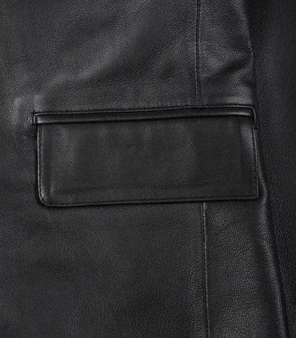Men’s Two-Button Black Leather Blazer with Notch Lapel