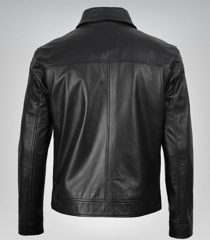 Men's Black Harrington Leather Jacket Real Leather, Classic Mike Style