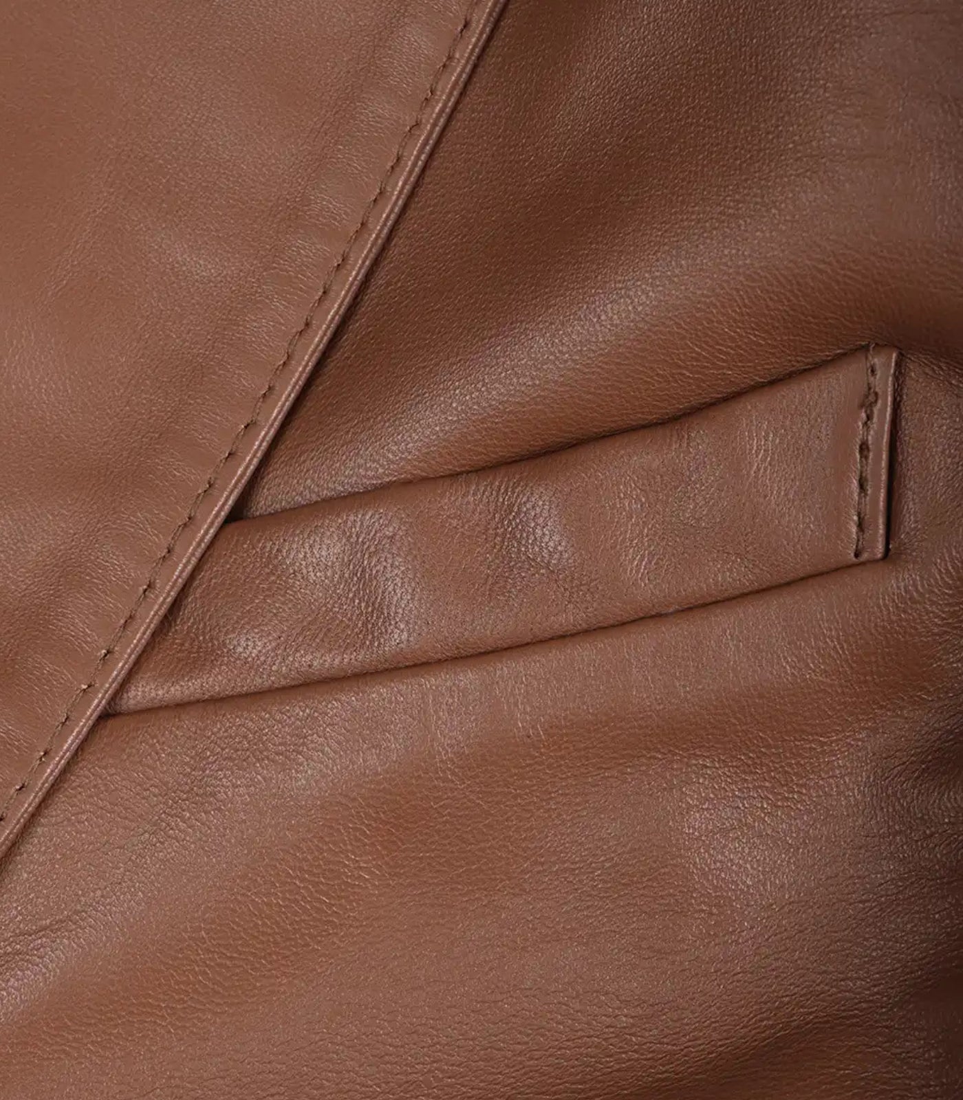 Men’s genuine cognac leather two-button blazer with notch lapel