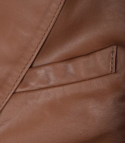 Men’s genuine cognac leather two-button blazer with notch lapel