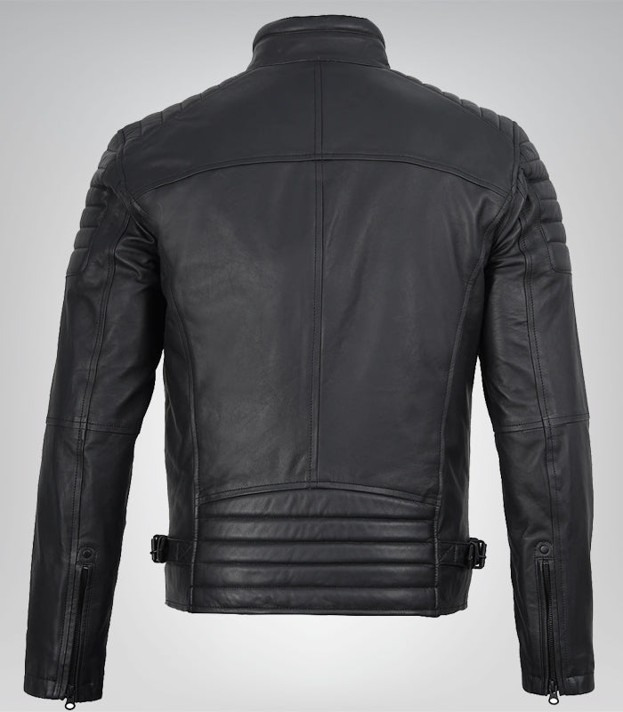 Men’s Matte Black Leather Moto Jacket Slim Fit Biker Style