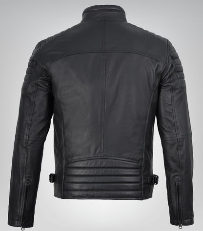 Men’s Matte Black Leather Moto Jacket Slim Fit Biker Style