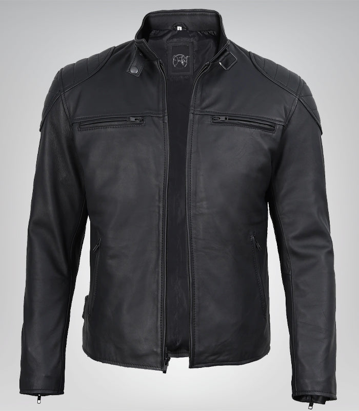 Men’s Real Leather Biker Jacket Matte Black Motorcycle Style, 100% Lambskin