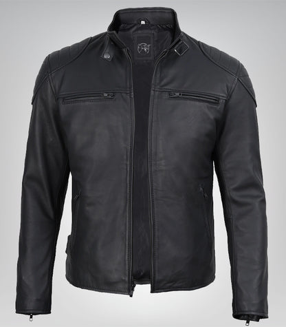 Men’s Real Leather Biker Jacket Matte Black Motorcycle Style, 100% Lambskin