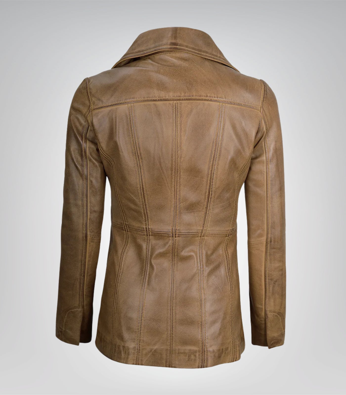 Women’s genuine camel leather three-button blazer