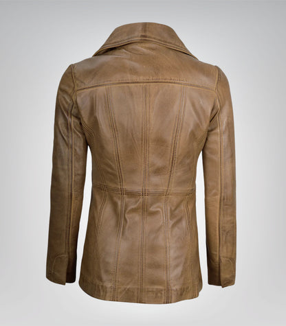Women’s genuine camel leather three-button blazer