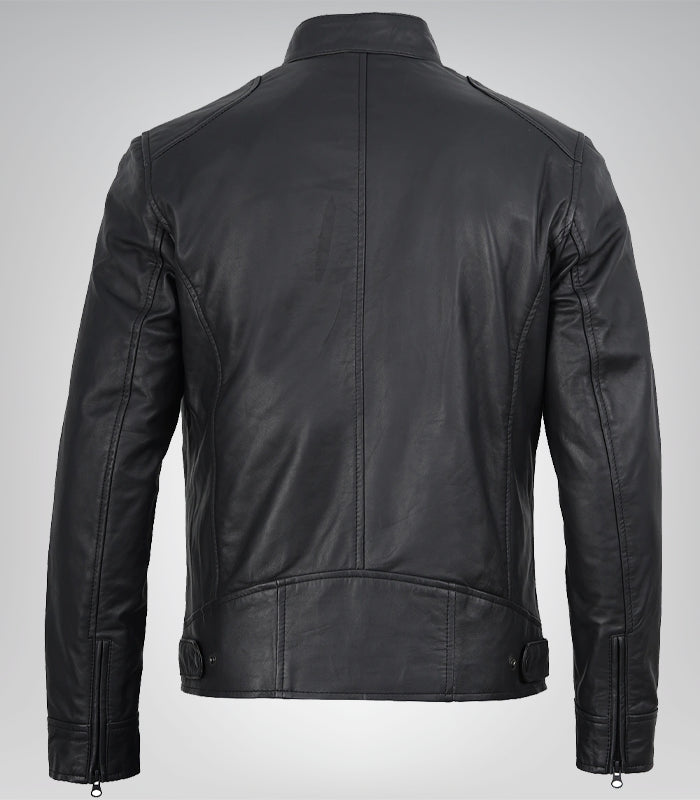 Classic men’s matte black real leather biker jacket – premium motorcycle wear