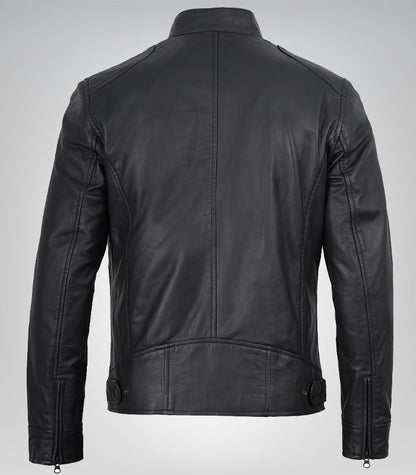 Classic men’s matte black real leather biker jacket – premium motorcycle wear