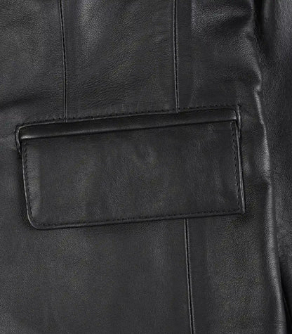 Women’s genuine black leather two-button blazer