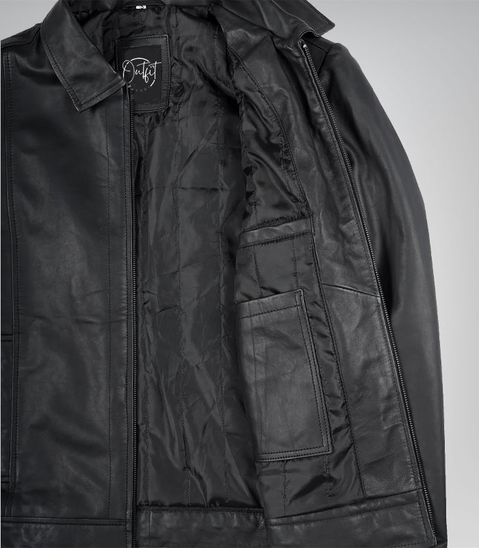 Men’s Matte Black Leather Harrington Jacket Real Lambskin, Classic Style