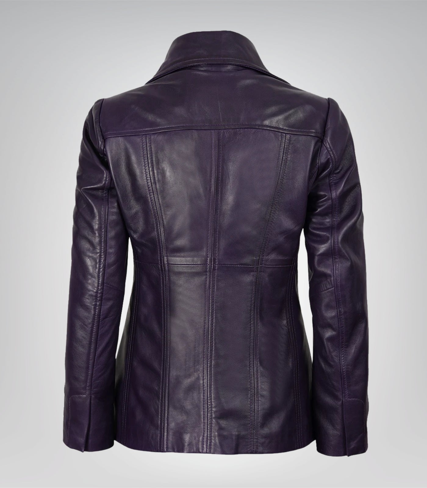 Women’s genuine purple leather three-button blazer