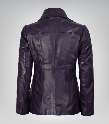 Women’s genuine purple leather three-button blazer