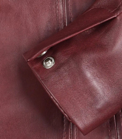 Women’s genuine burgundy leather three-button blazer