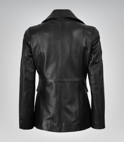 Women’s genuine black lambskin leather blazer