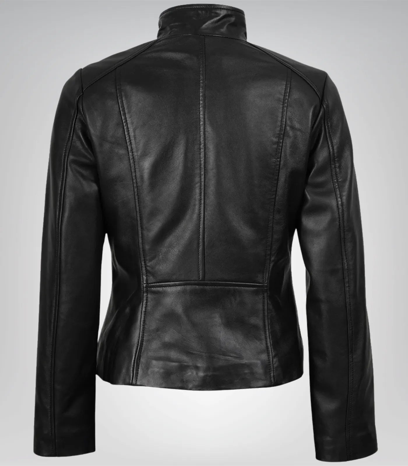 Women’s black leather moto jacket – asymmetrical zip closure, timeless biker look