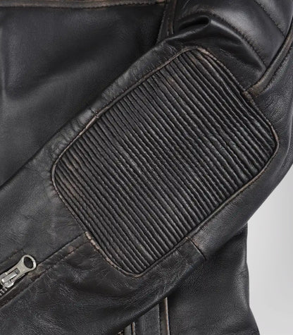 Women’s genuine brown leather motorcycle jacket in distressed style