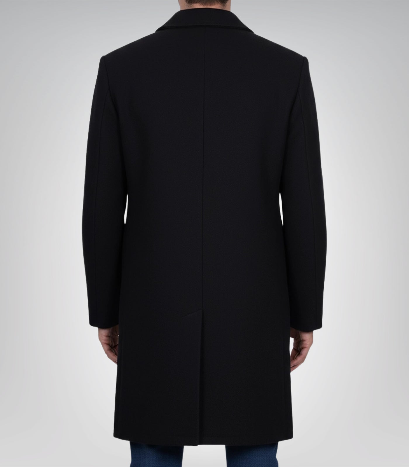 Men’s Single-Breasted Black Wool Coat Modern Fit Long Overcoat