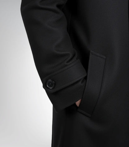 Kenney Men’s Double-Breasted Black Wool Coat Premium Modern Fit Overcoat