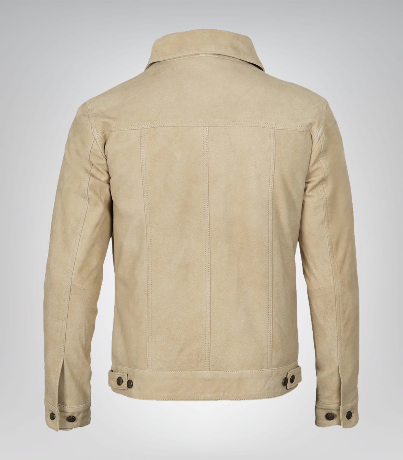 Men’s Classic Camel Real Suede Trucker Jacket Button Front Casual Style