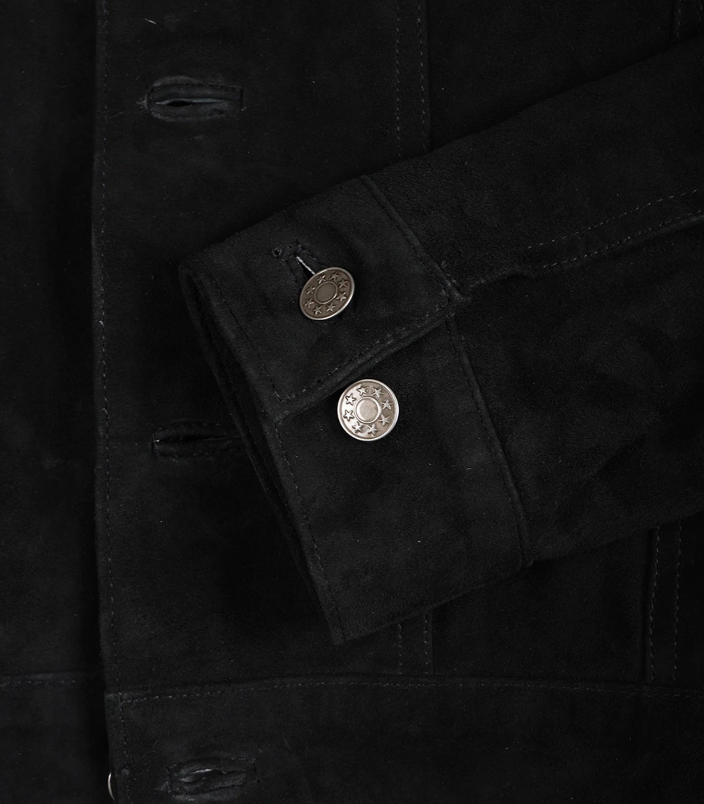 Men’s Classic Black Suede Trucker Jacket Real Suede Button Front Style