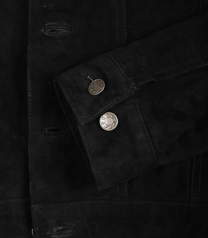 Men’s Classic Black Suede Trucker Jacket Real Suede Button Front Style