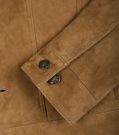 Men’s Real Suede Tan Trucker Jacket Classic Button Front Style
