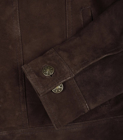 Men’s Real Suede Dark Brown Trucker Jacket Classic Button Front Style