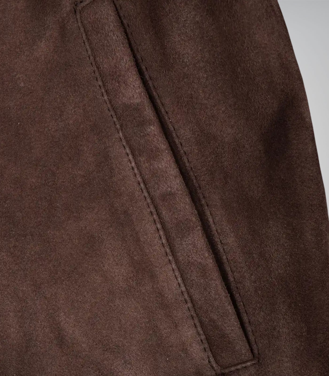 Men’s Dark Brown Real Suede Bomber Jacket Classic Zip Front Style