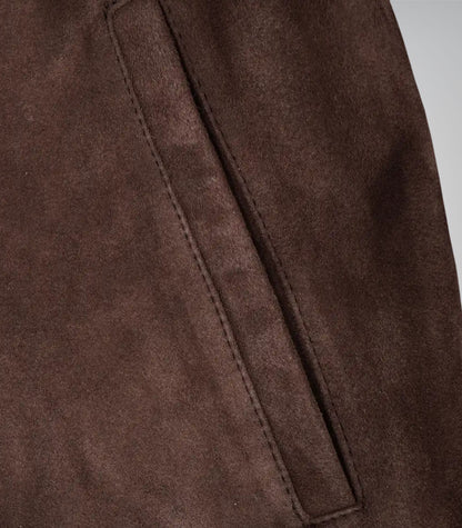 Men’s Dark Brown Real Suede Bomber Jacket Classic Zip Front Style