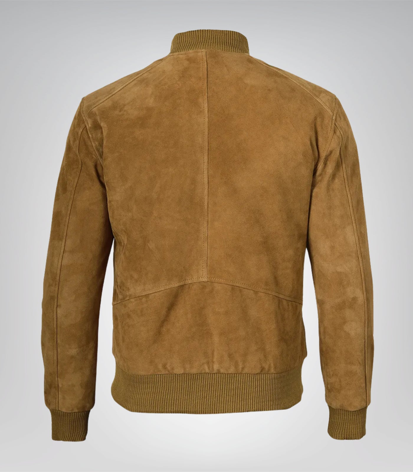 Men’s Light Brown Real Suede Bomber Jacket Classic Zip Front Style