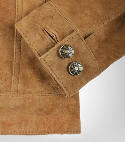 Women’s Light Brown Suede Trucker Jacket Real Suede Button-Front Jacket